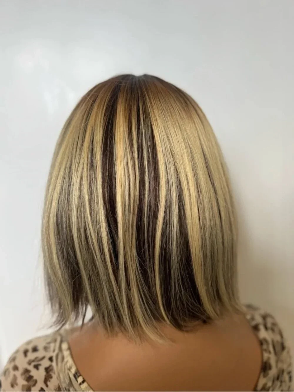 100% Human Hair Bob Wig with Blonde Highlights | Lace Front | Layered Short Wig
